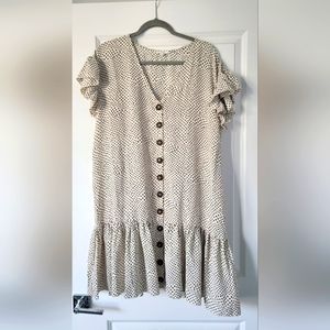 WHITE ELLIAS BUTTON FRONT POLKA DOT DRESS L